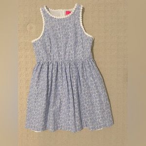 Lily Pulitzer blue eyelet dress with. Detail at neckline and shoulders